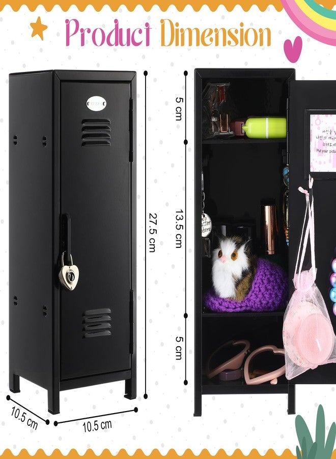 Vercraft 2 Pcs Mini Metal Locker Storage with Lock and 2 Keys 10.8 Inch Small Money Security and Cash Safe Box for Jewelry Back to School Home Office Desktop Container(Black) - Image 2